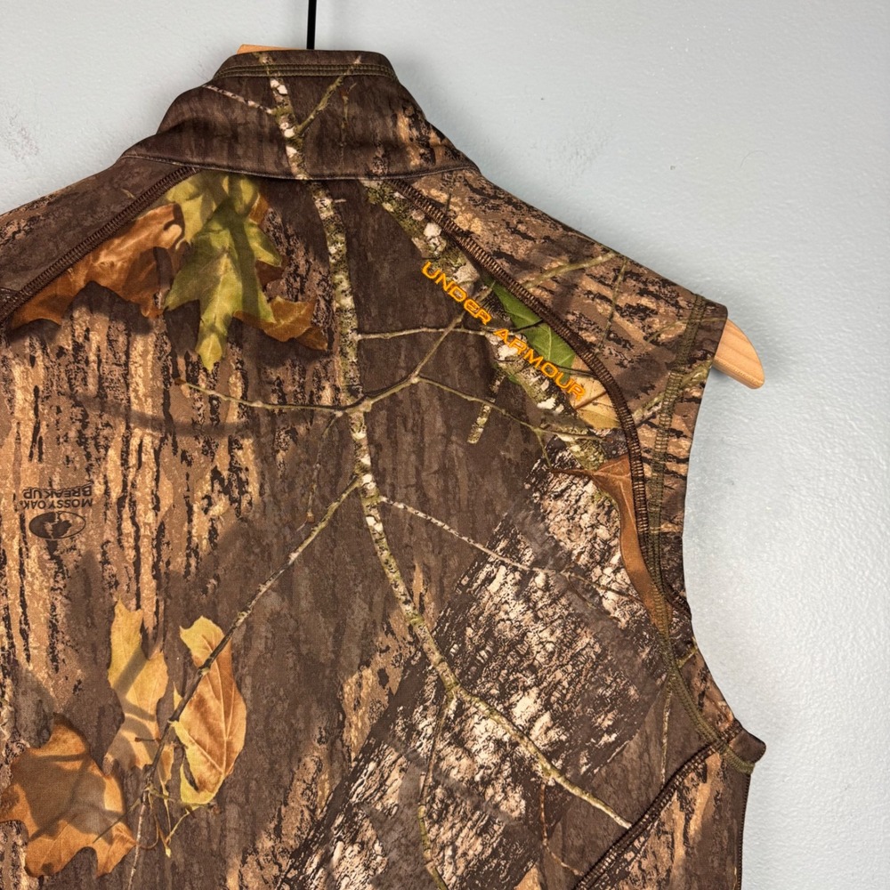 Under Armour Men's Small Brown Mossy Oak Breakup Camo Full Zip Fleece Vest Logo - Picture 4 of 8